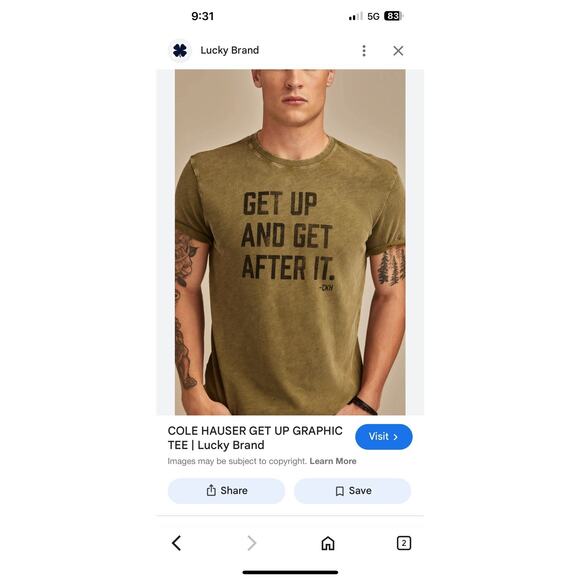 Lucky Brand X Cole Hauser Green Get After It Graphic Tee Sz Xl - Picture 2 of 7